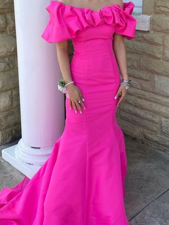 Sherri Hill Dresses & Skirts - Sherri Hill Hot Pink Off-Shoulder Ruffle Mermaid Gown